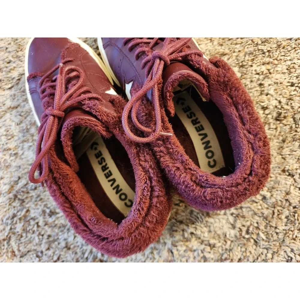 Converse One Star Ox Fur Dark Sangria Burgundy Leather Sneakers 162602C W8 M6